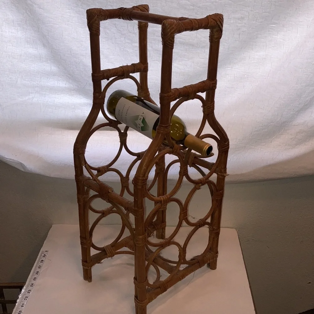 MCM Wine Rack Bamboo Rattan Wicker Boho Mid Century Modern Wine Storage